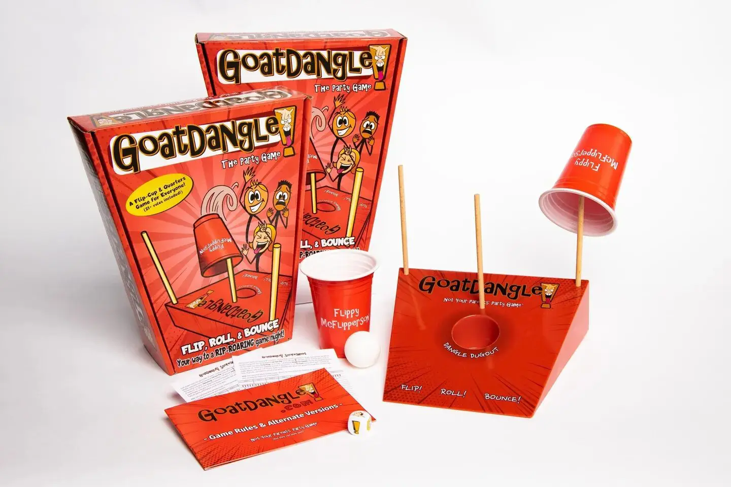 Goatdangle party game with cups and sticks.