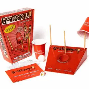 Goatdangle game set with cup and sticks.